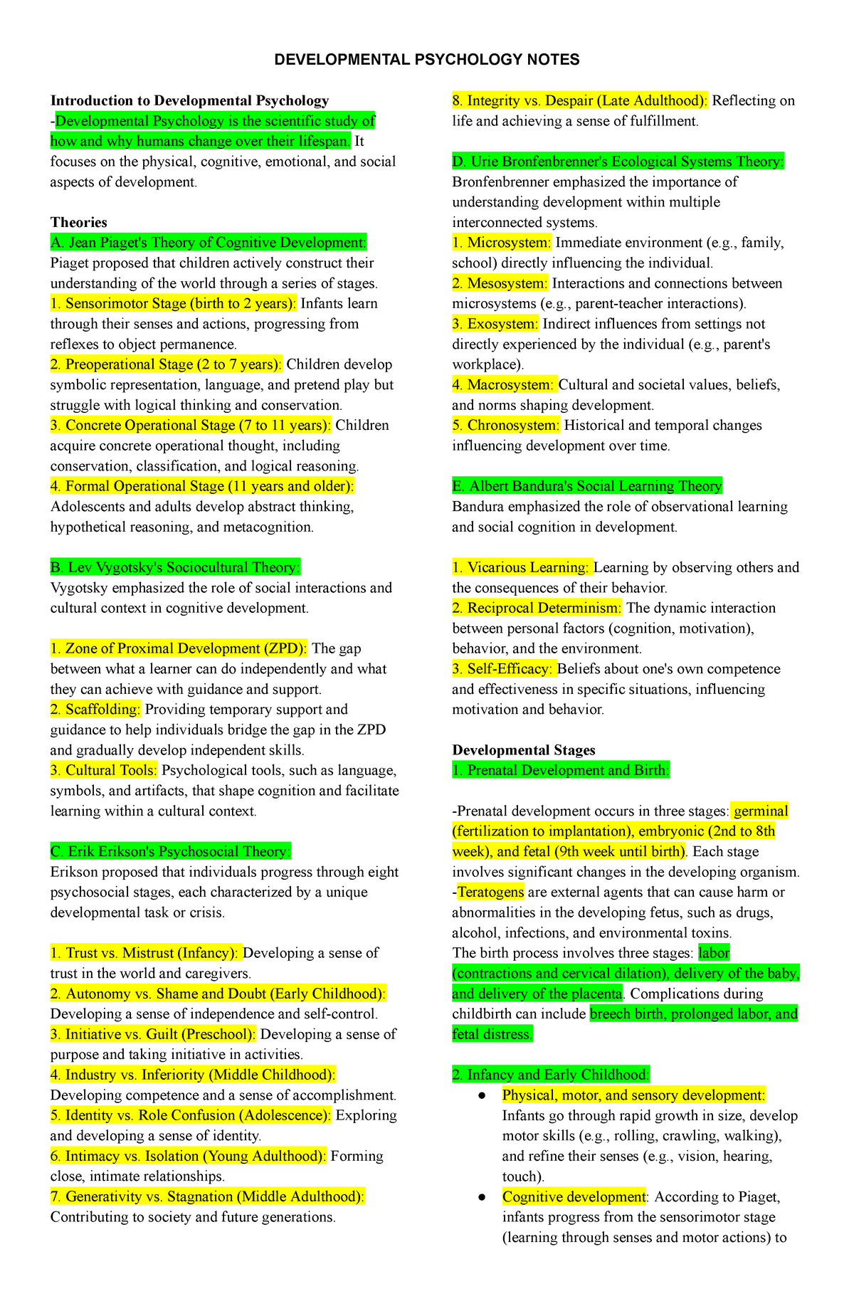 Developmental Psychology DEVELOPMENTAL PSYCHOLOGY NOTES