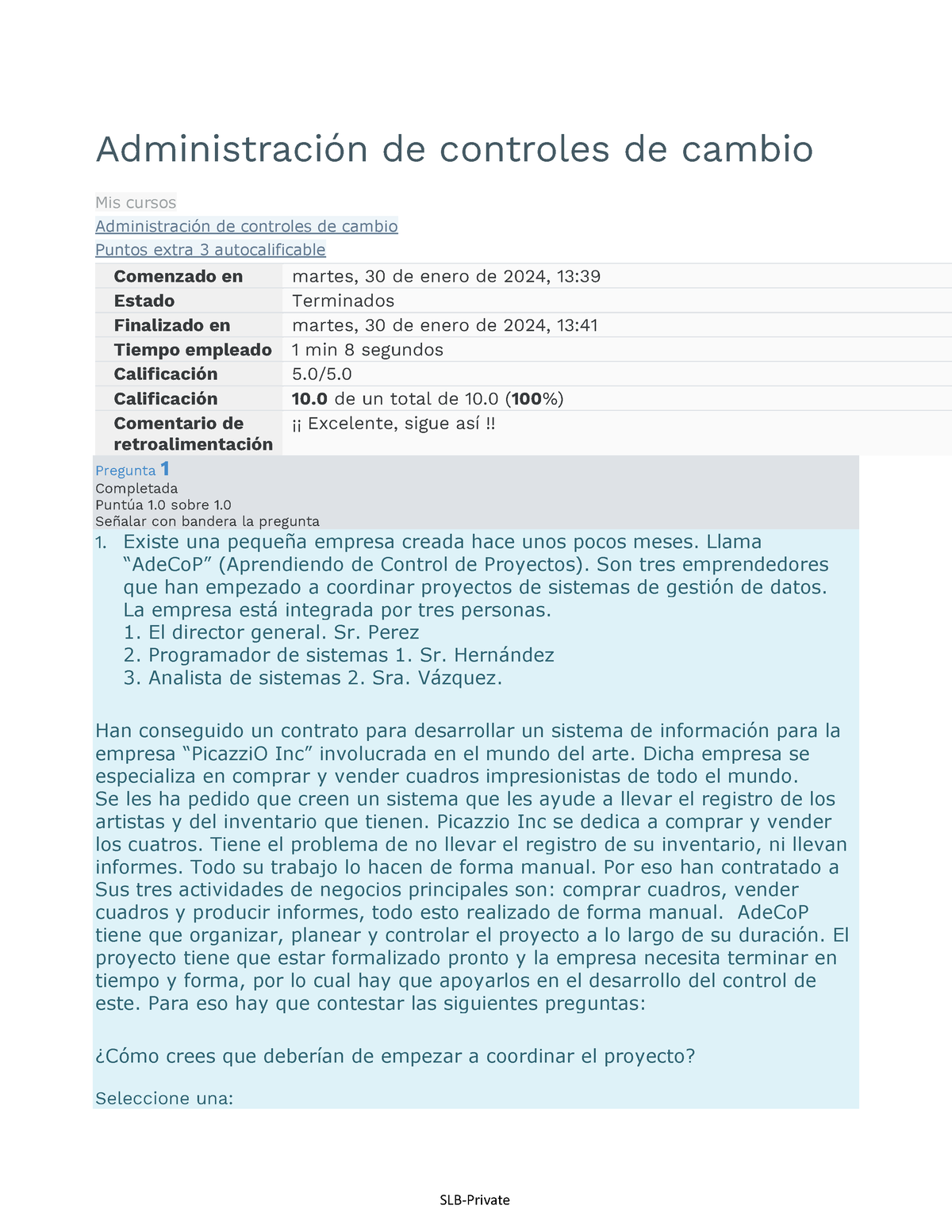 Administración De Controles De Cambio Puntos Extra 3 Autocalificable ...