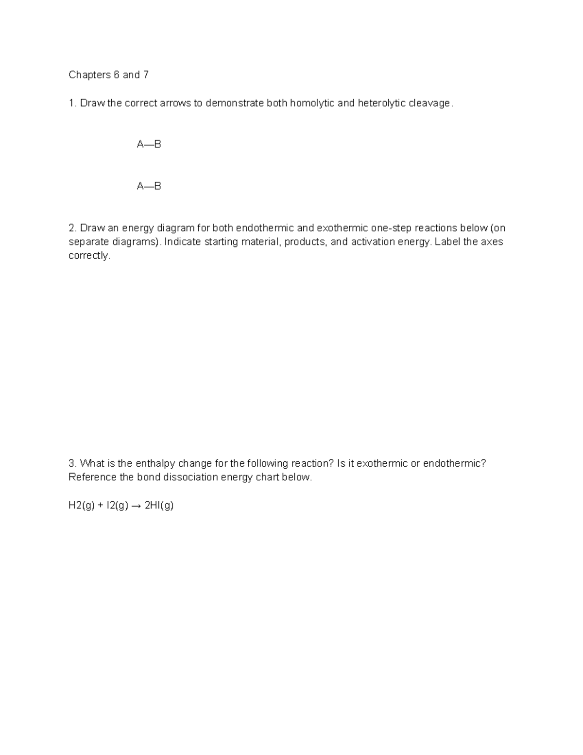 Organic Chemistry Practice Test Section 3/4 - Chapters 6 And 7 Draw The ...