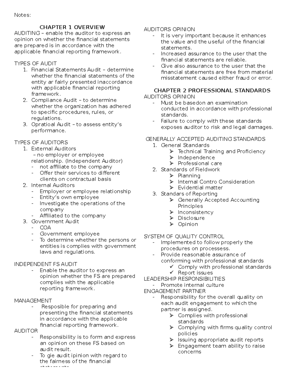 Chap 1-2 - auditing notes - i Notes: CHAPTER 1 OVERVIEW AUDITING ...