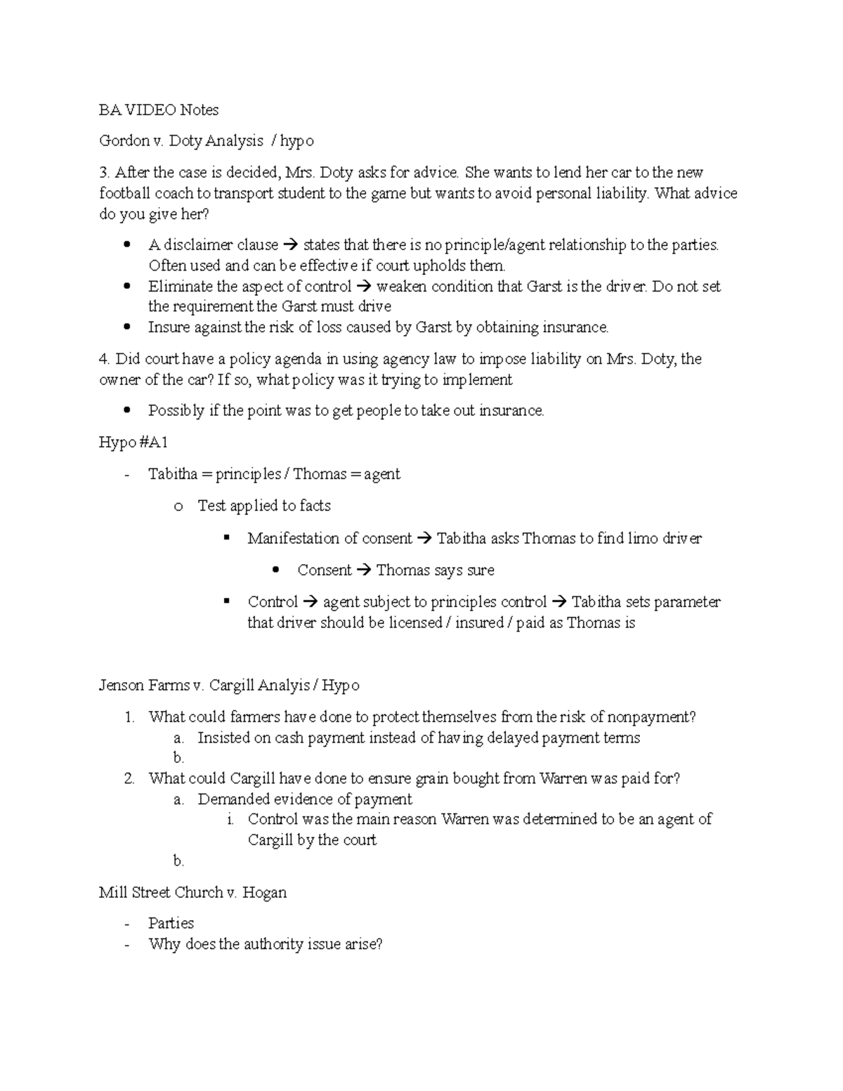 BA Class Notes - Outline for final - BA VIDEO Notes Gordon v. Doty ...