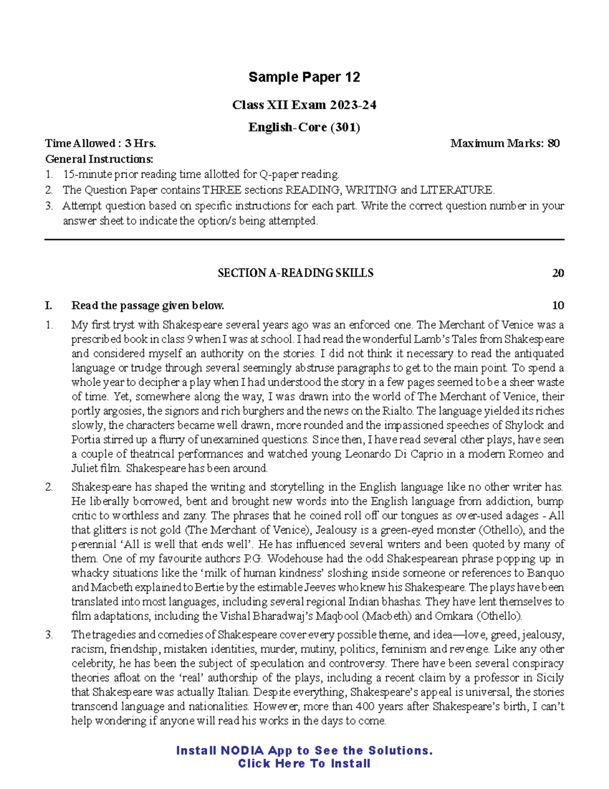 Cbleenpu 12 Class XII EnglishCore Sample Paper 12 Page 1 Install