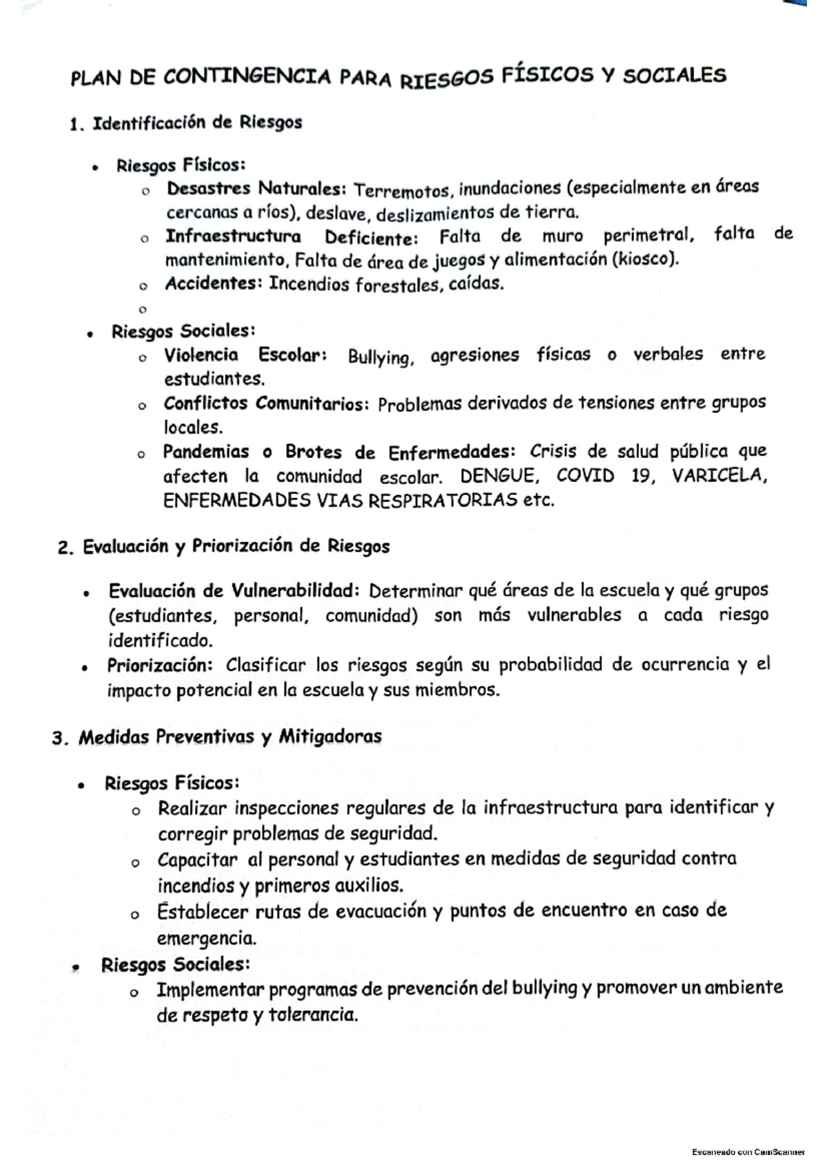 Plan de Contingencia - Contra emergencia - PLAN DE CONTINGENCIA PARA ...