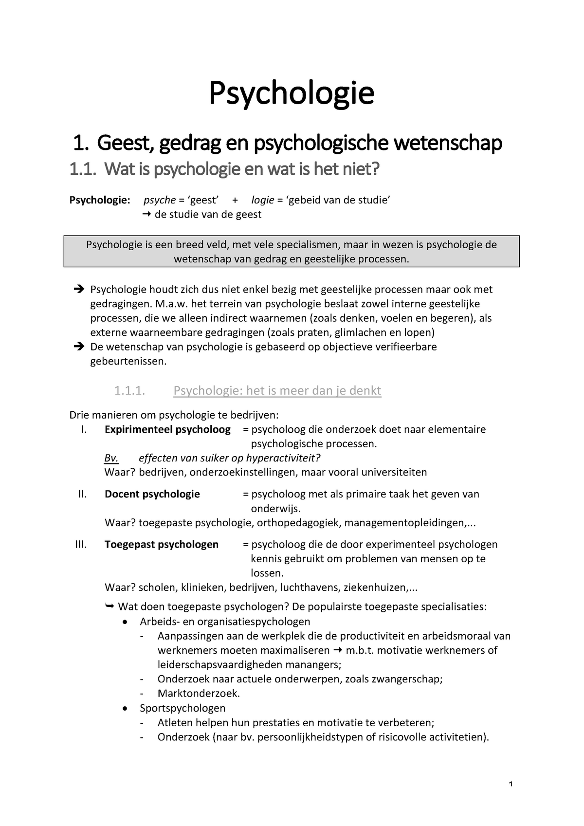 Samenvatting Psychologie - Psychologie 1. Geest, Gedrag En ...