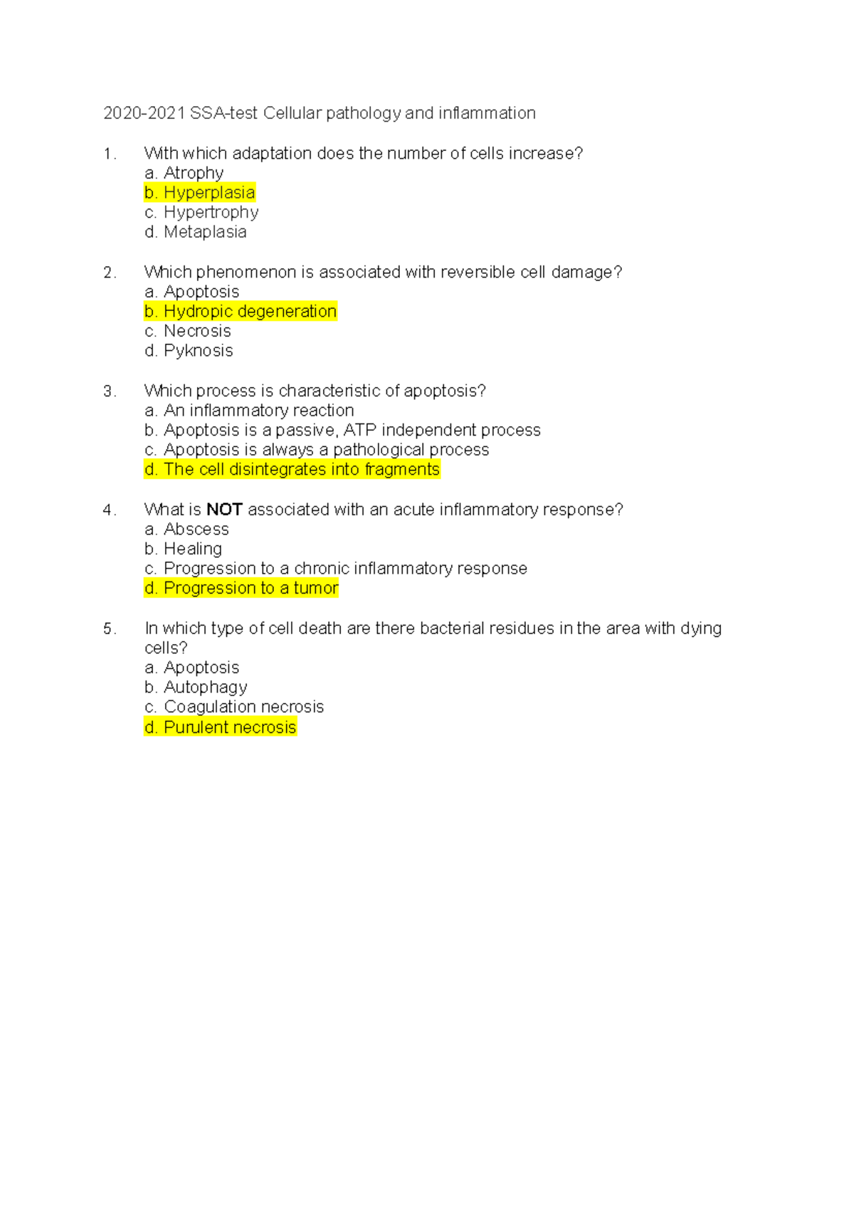 2020-2021 SSA-test Cellular pathology and Inflammation - With which ...