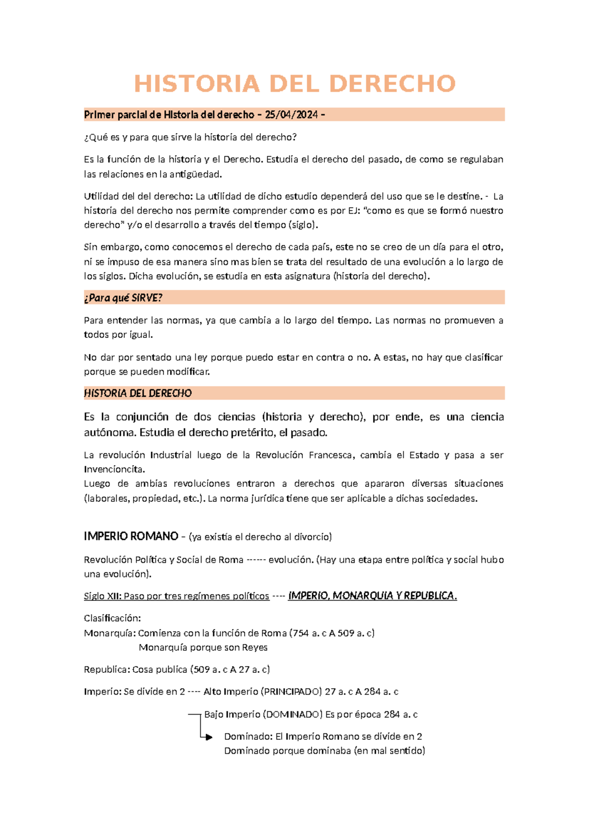 Historia Del Derecho Historia Del Derecho Primer Parcial De Historia