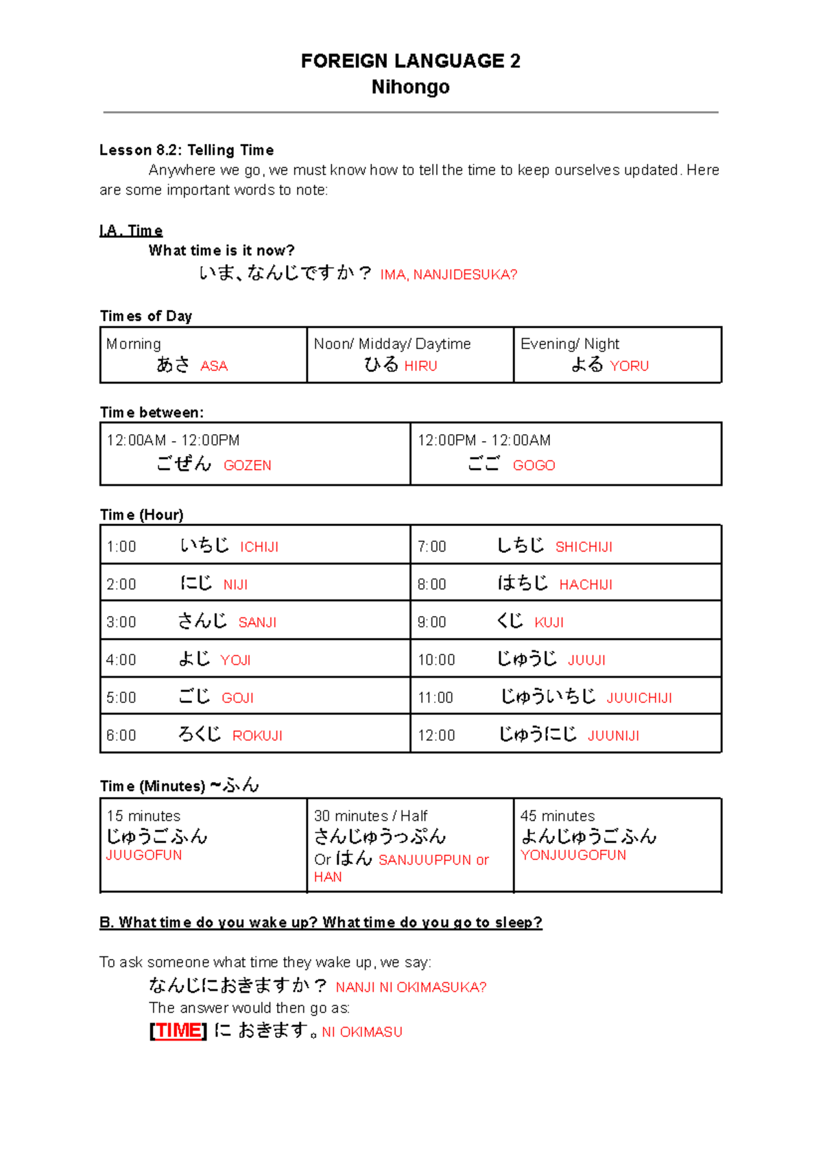 Lesson 8 (Part 2) Telling Time Days of the Week - Nihongo Lesson 8 ...
