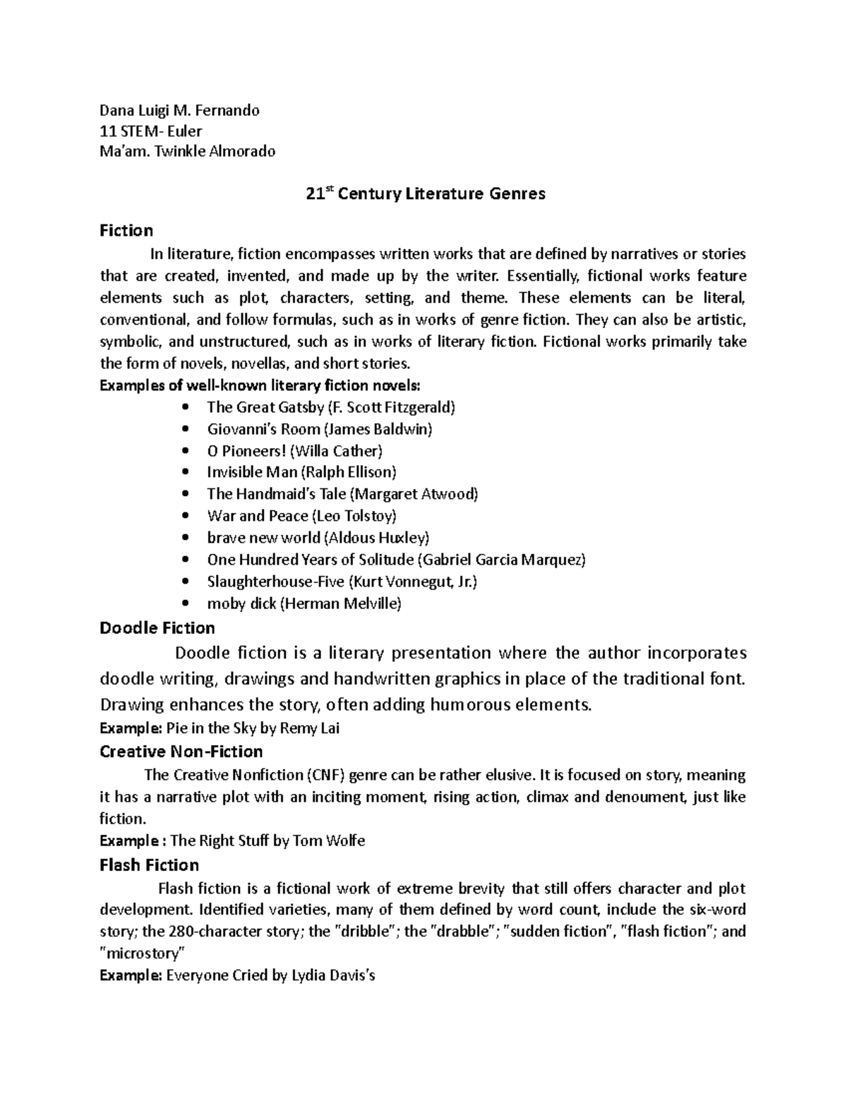 Literature - notes - Dana Luigi M. Fernando 11 STEM- Euler Ma’am ...
