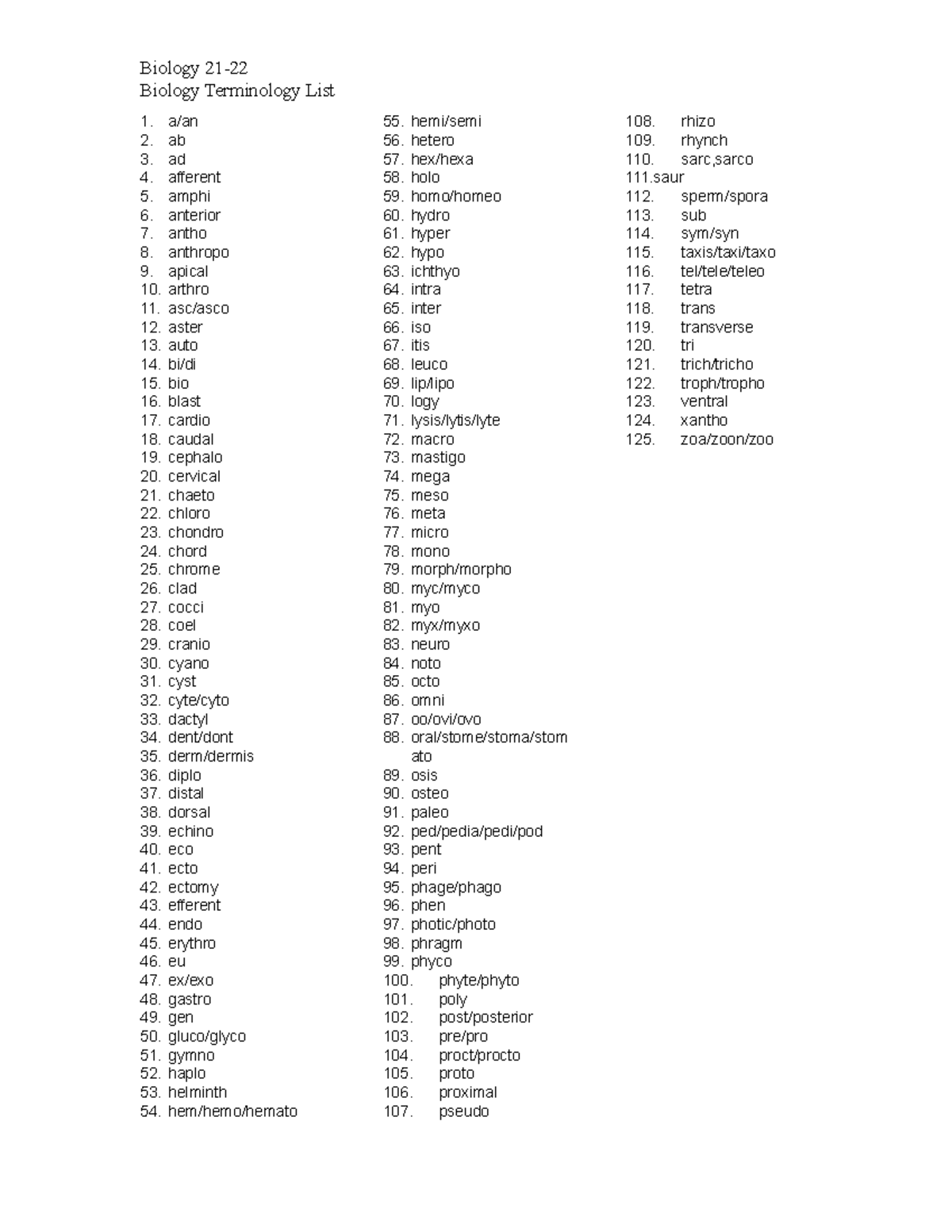 Biology 21-22 Terminology List and Definitions - Biology 21- Biology ...