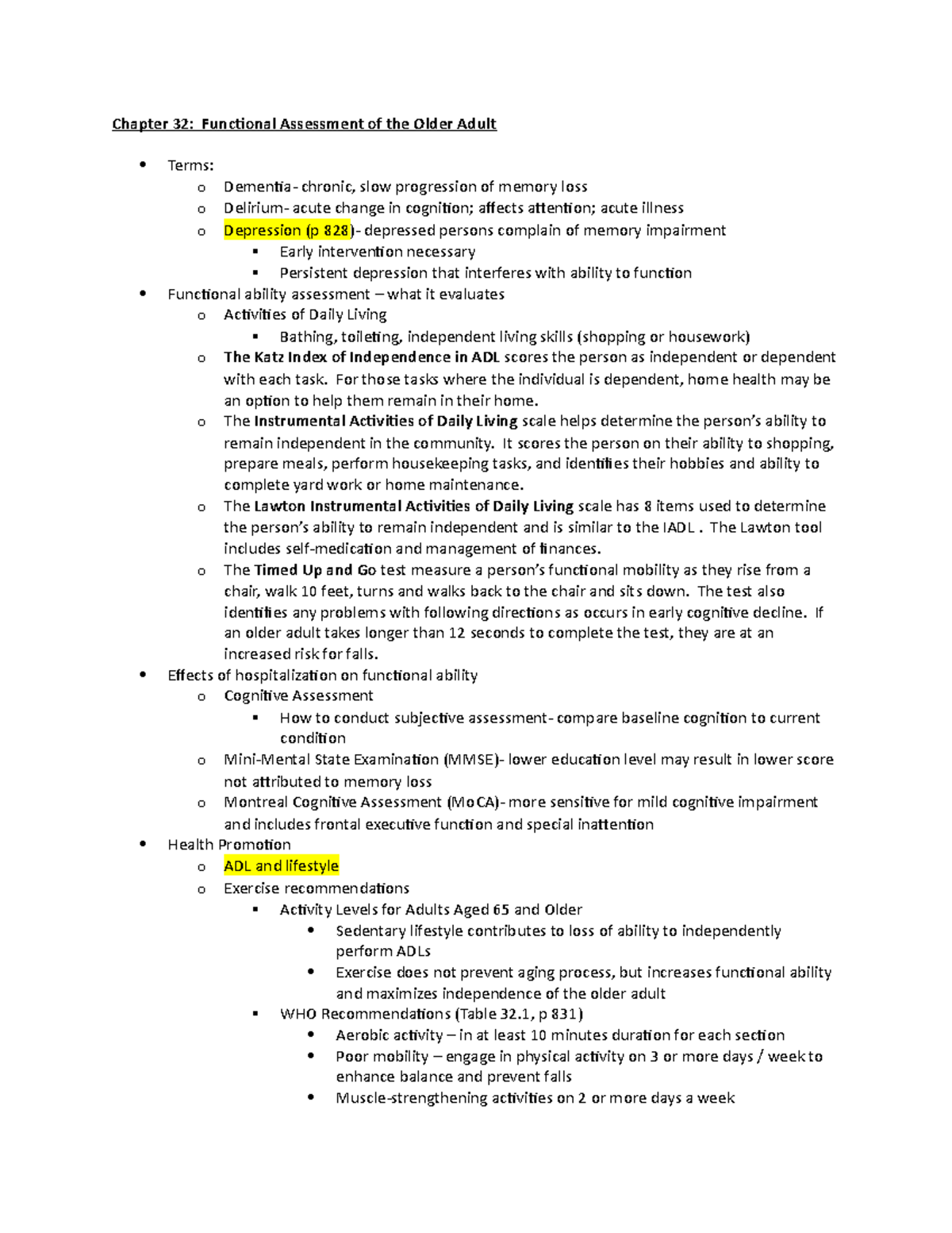 Ch 32 Functional Assessment of Older Adult Health Assessment Nursing