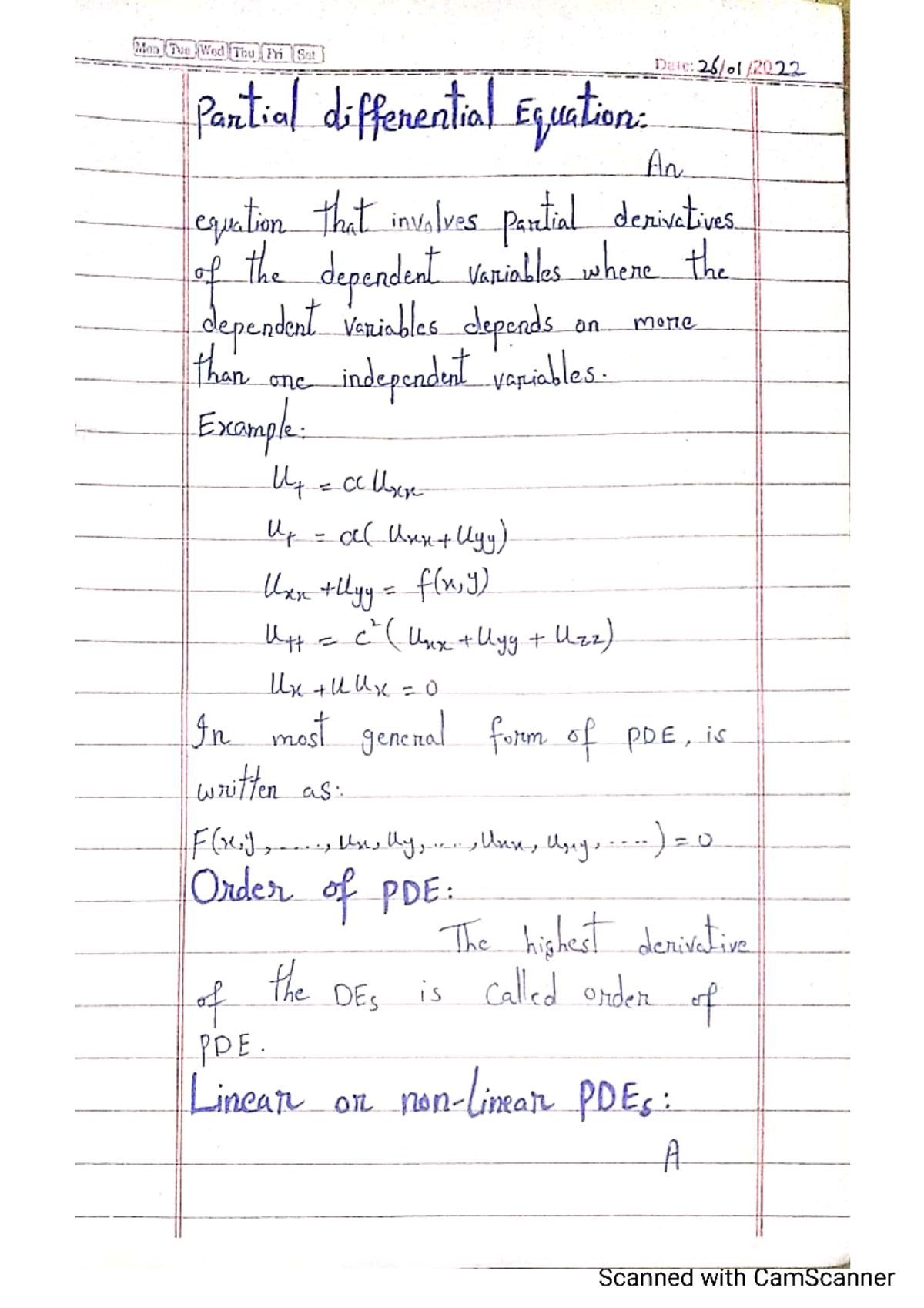 Pdes Notes (2) - Mon Tue Wed Thu Fri Sat Date: Partial Differential ...