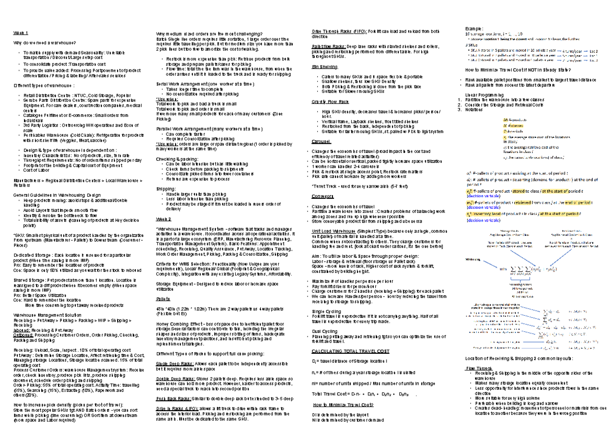 HPW Mid Term Cheatsheet - Week 1 Why do we need a warehouse? To match ...