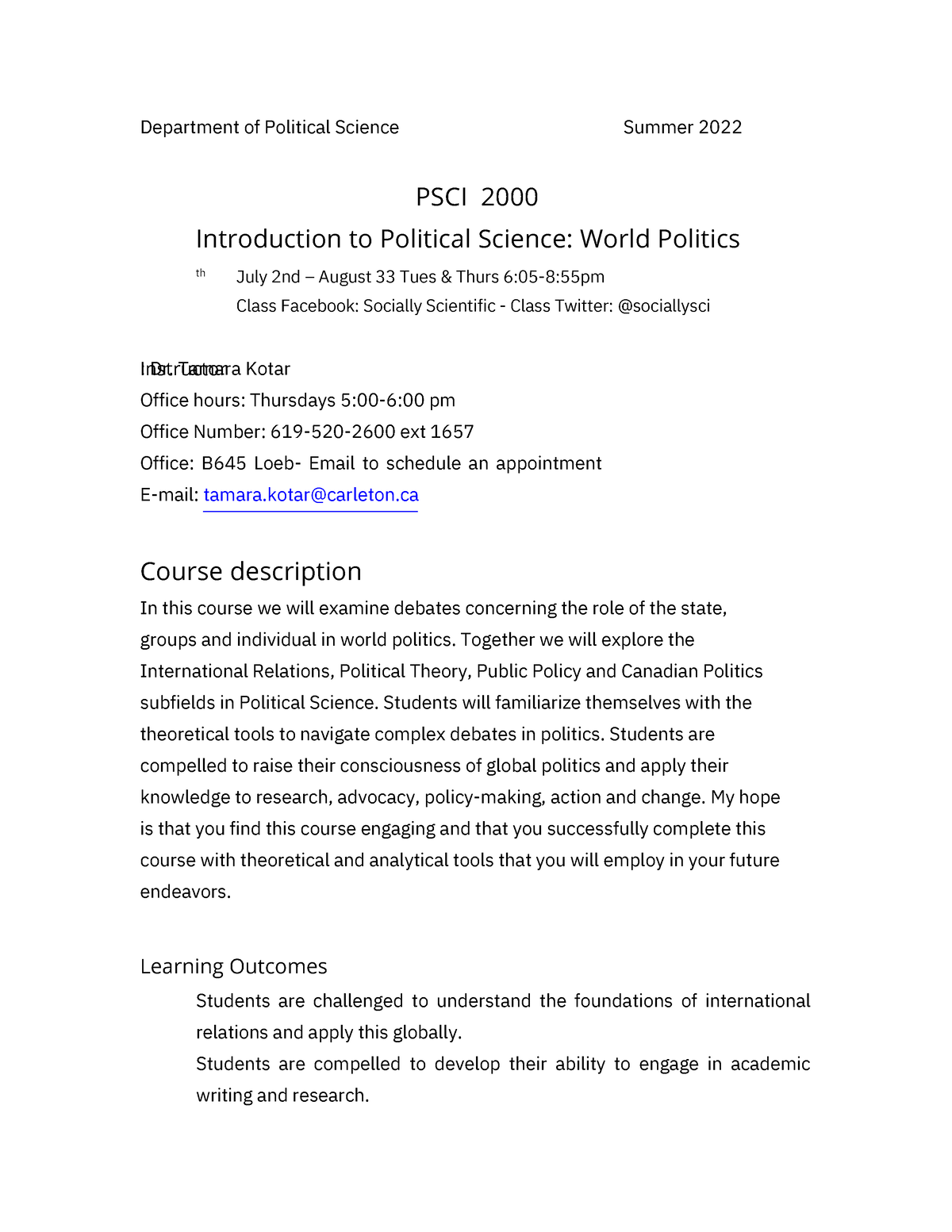 PSCI 2000 Introduction To Political Science - Department Of Political ...