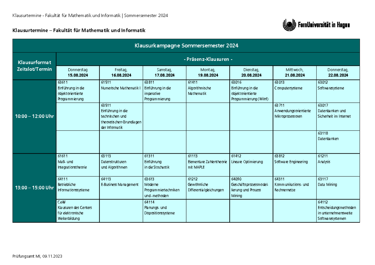 Klausurtermine Uni Hannover Informatik