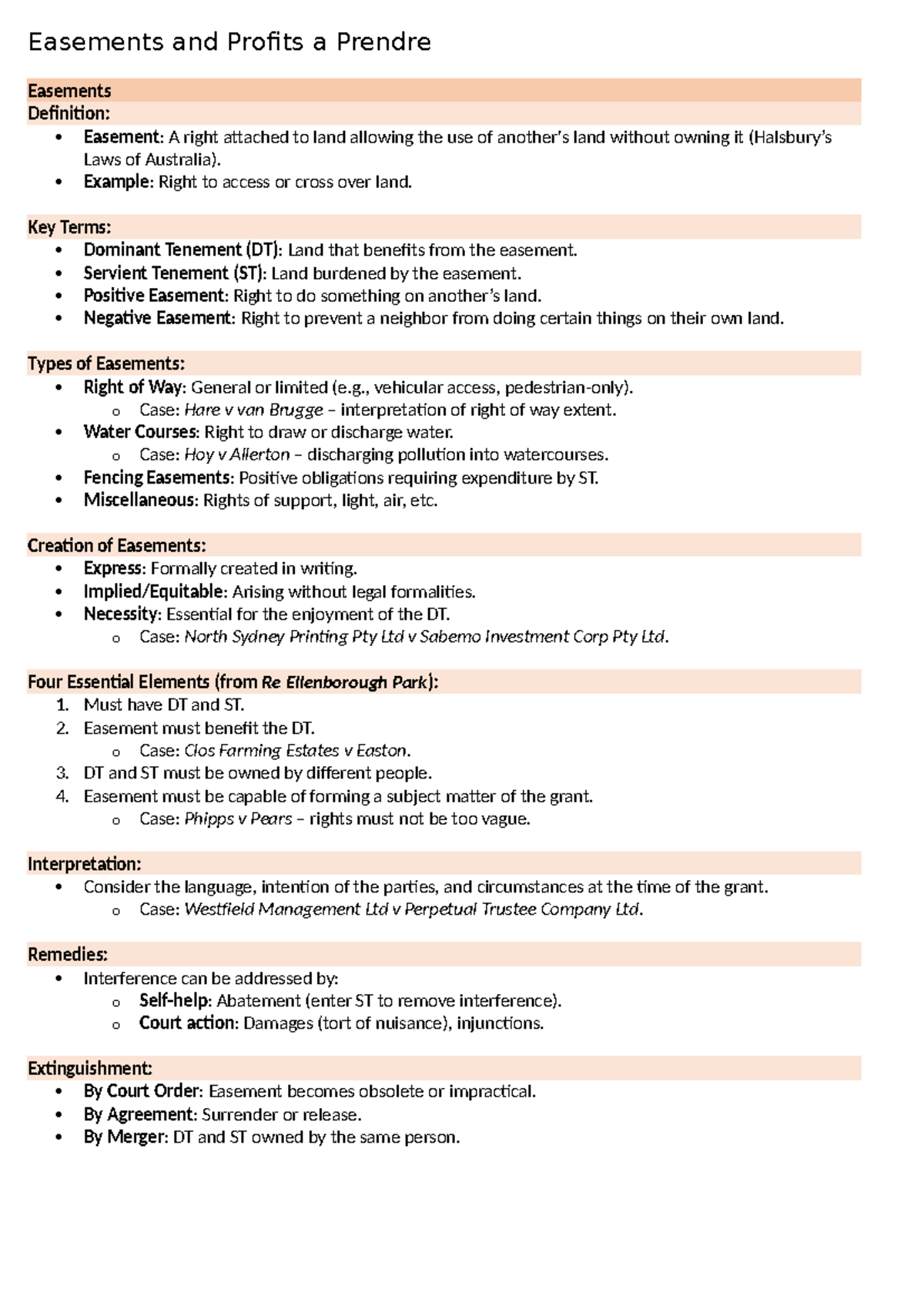 Easements and Profits a Prendre condensed Easements and Profits a
