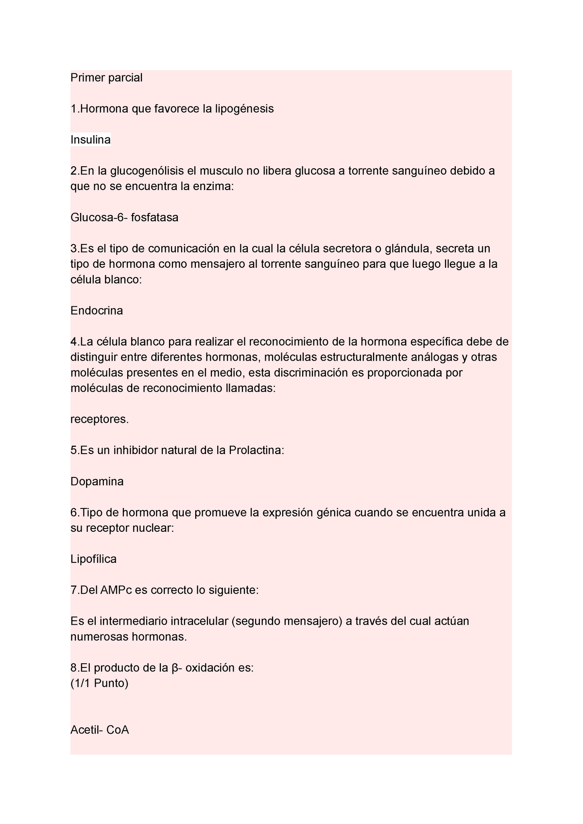 Parciales De Bioquímica Repaso Para Examen Primer Parcial 1 Que