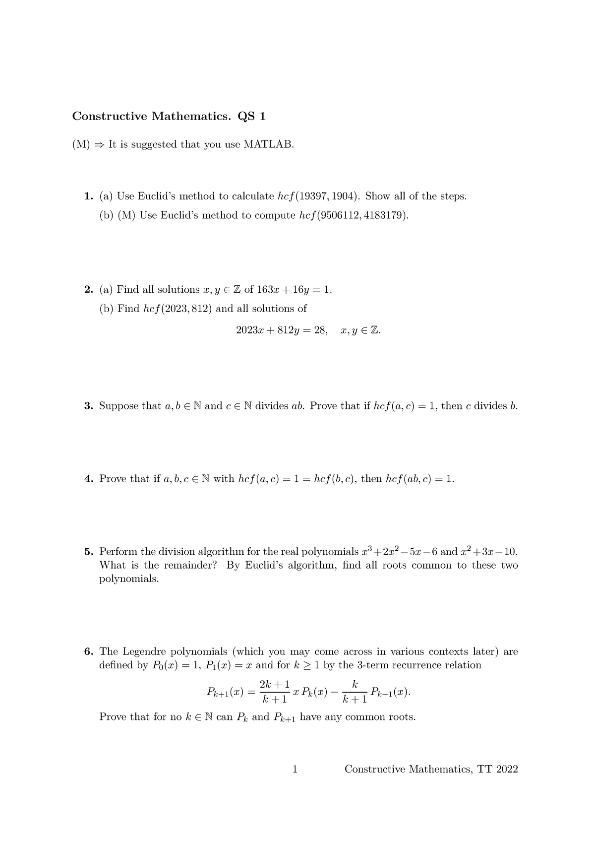 Cm sheet 1 - Constructive Mathematics. QS 1 (M) ⇒ It is suggested that ...