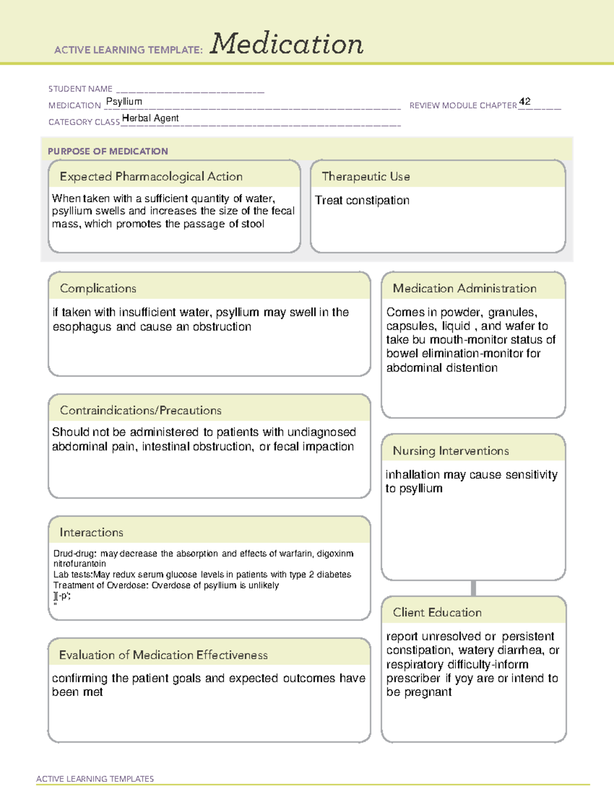 1Chapter 42 Medication template Psyllium - ACTIVE LEARNING TEMPLATES ...