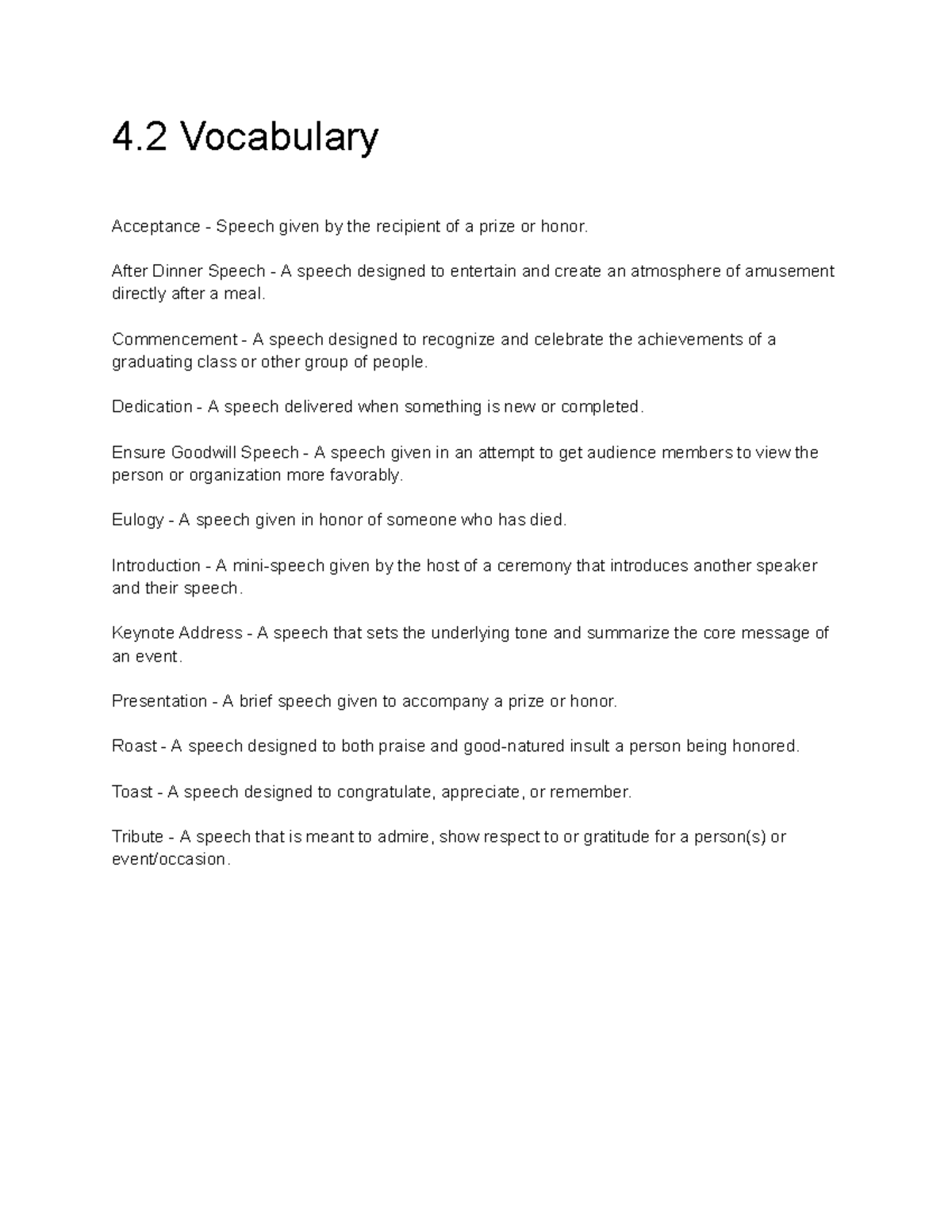 4.2 Vocabulary words 4 Vocabulary Acceptance Speech given by the