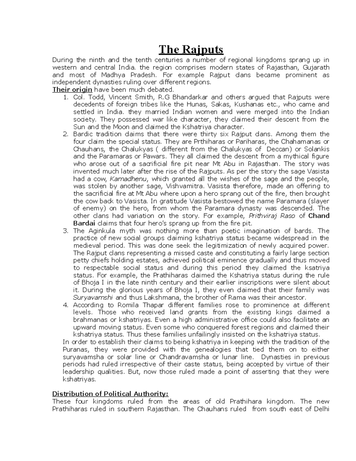 The Rajputs - notes for second semester BA History degree course. - The ...
