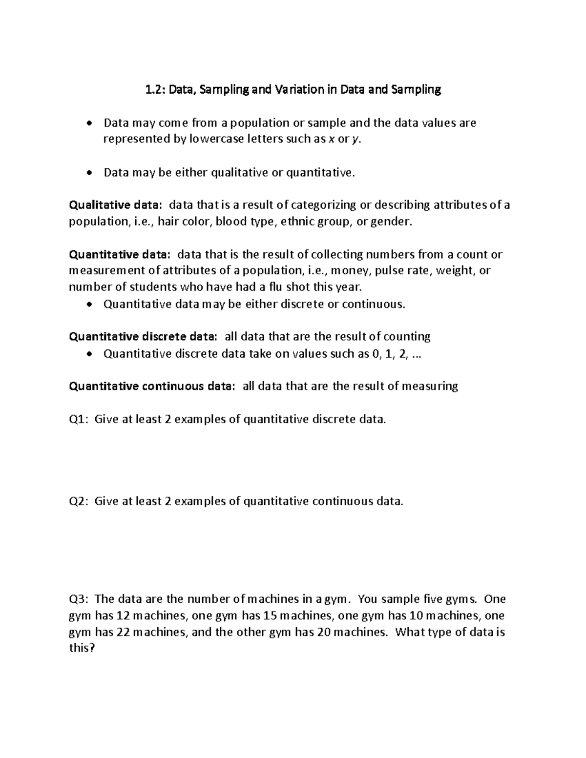 1450 Lecture 1 Notes 2 Data Sampling And Variation In Data And Sampling Data May Come 8594