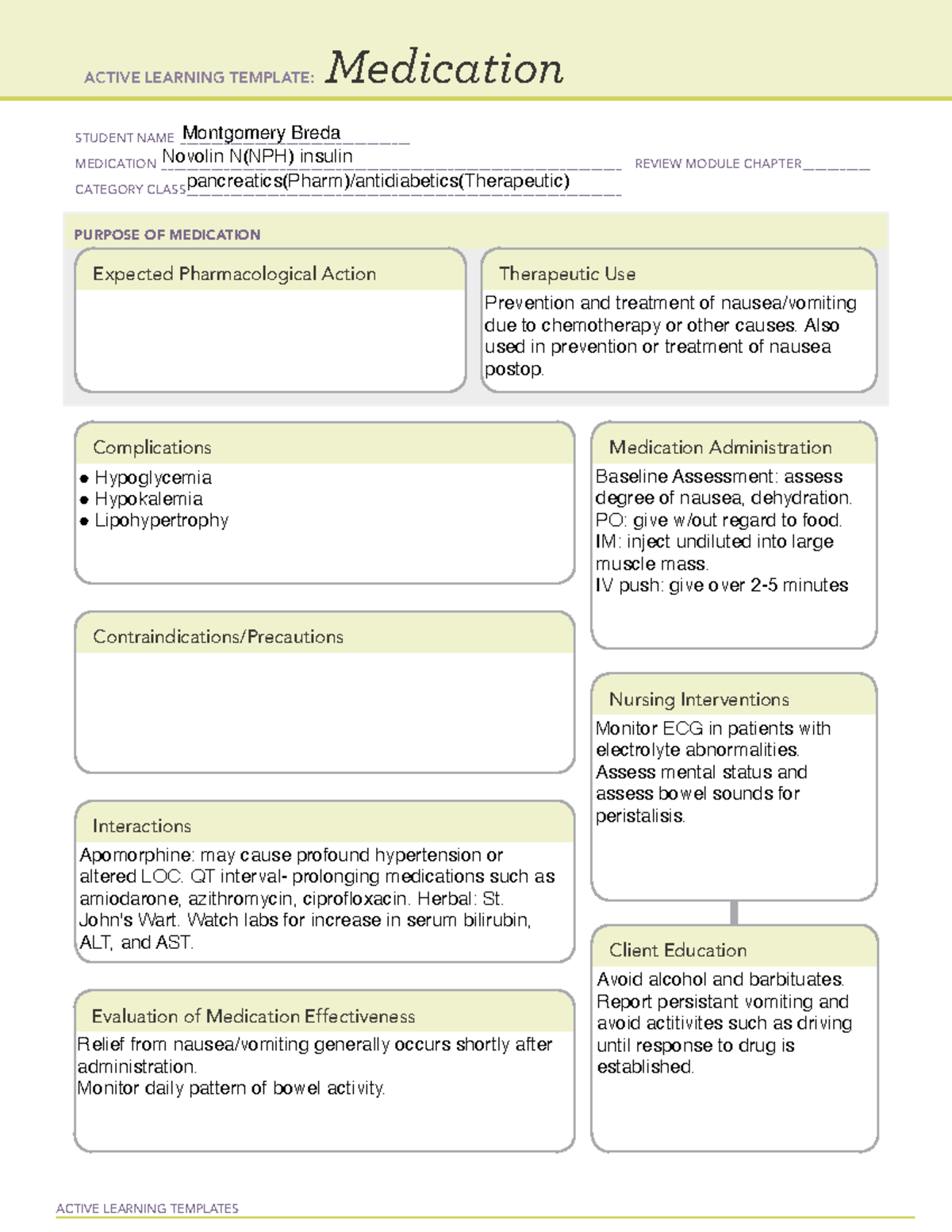 Loratadine drug card notes ACTIVE LEARNING TEMPLATES Medication