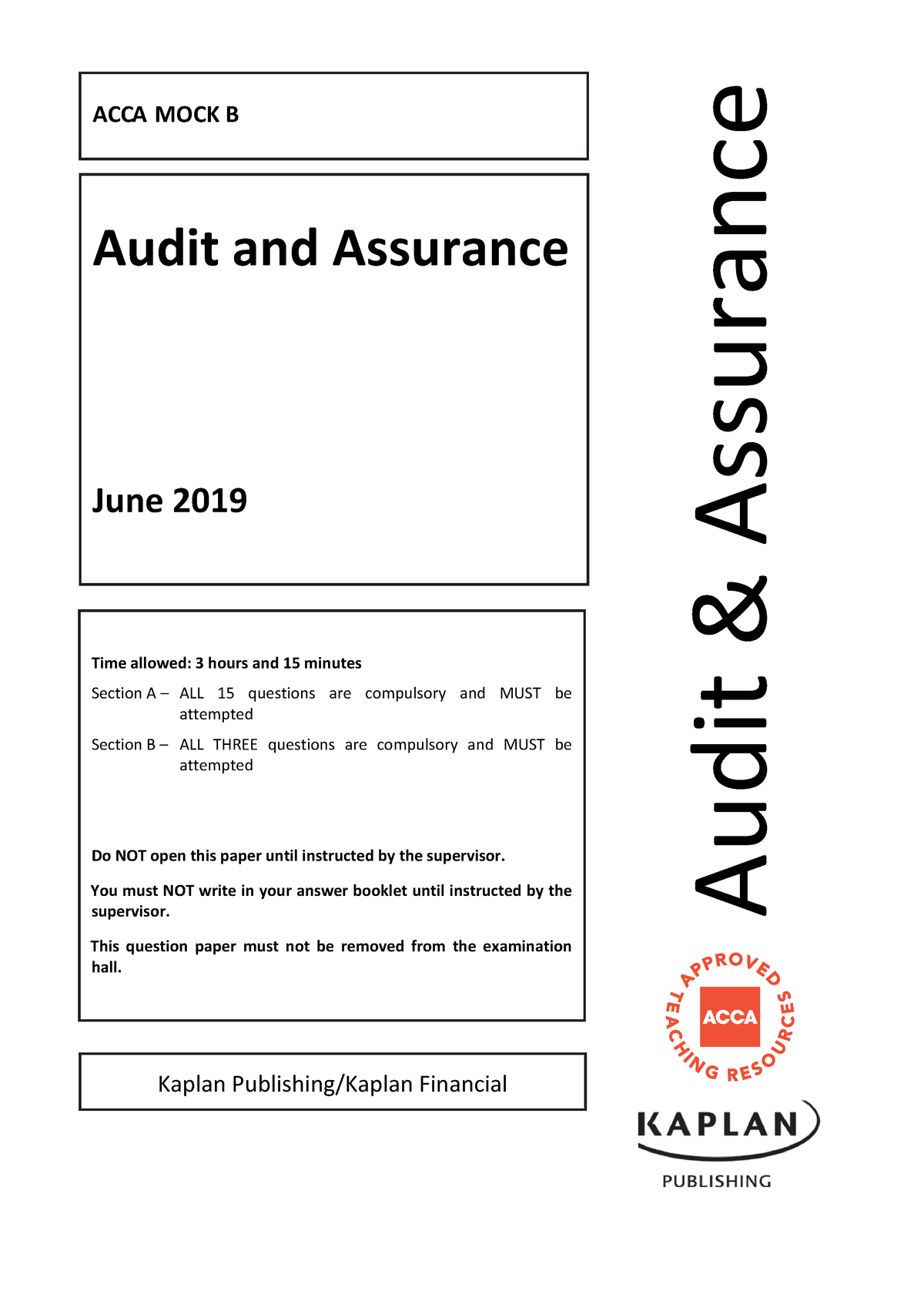 AA Mock B - Questions J19 Student - ACCA MOCK B Audit And Assurance ...