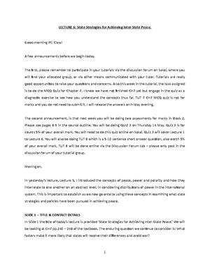Lecture+1 - Lecture 1 - LECTURE 1, PART 1: WHAT IS WAR? Hello Everyone ...