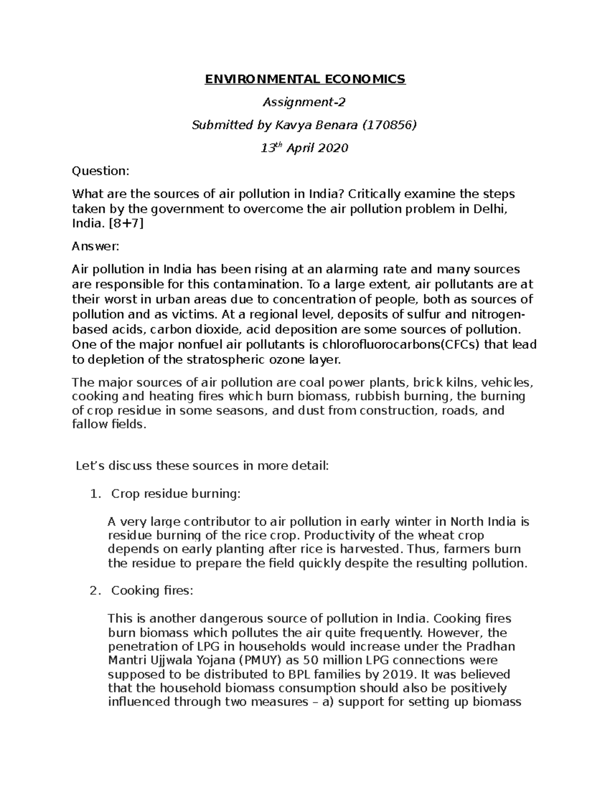 Env Eco Assignment - ENVIRONMENTAL ECONOMICS Assignment- Submitted by ...