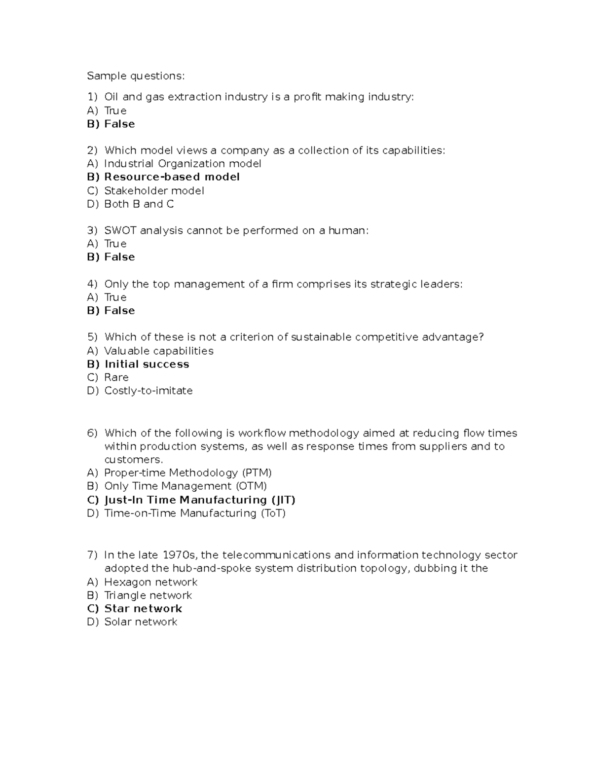 Sample questions Strategy - Sample questions: Oil and gas extraction ...