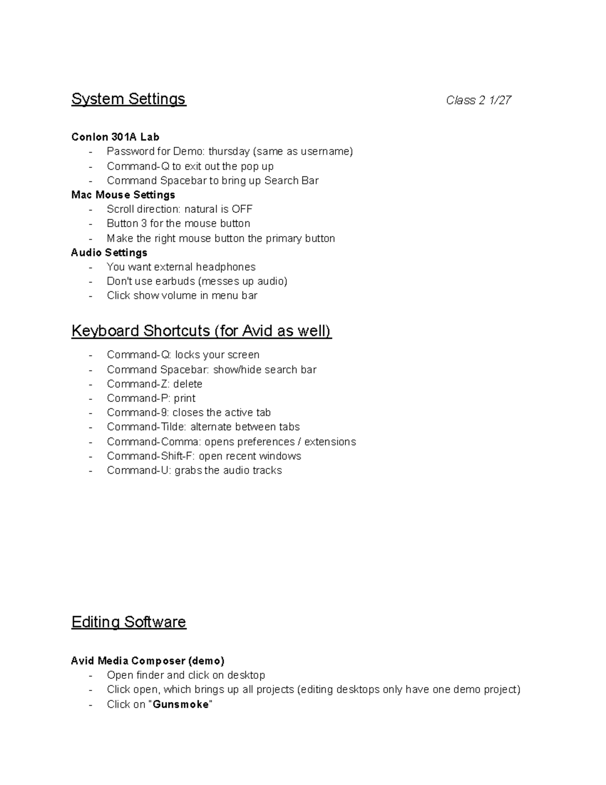 Editing for Intermediate Notes - System Settings Class 2 1/ Conlon 301A ...