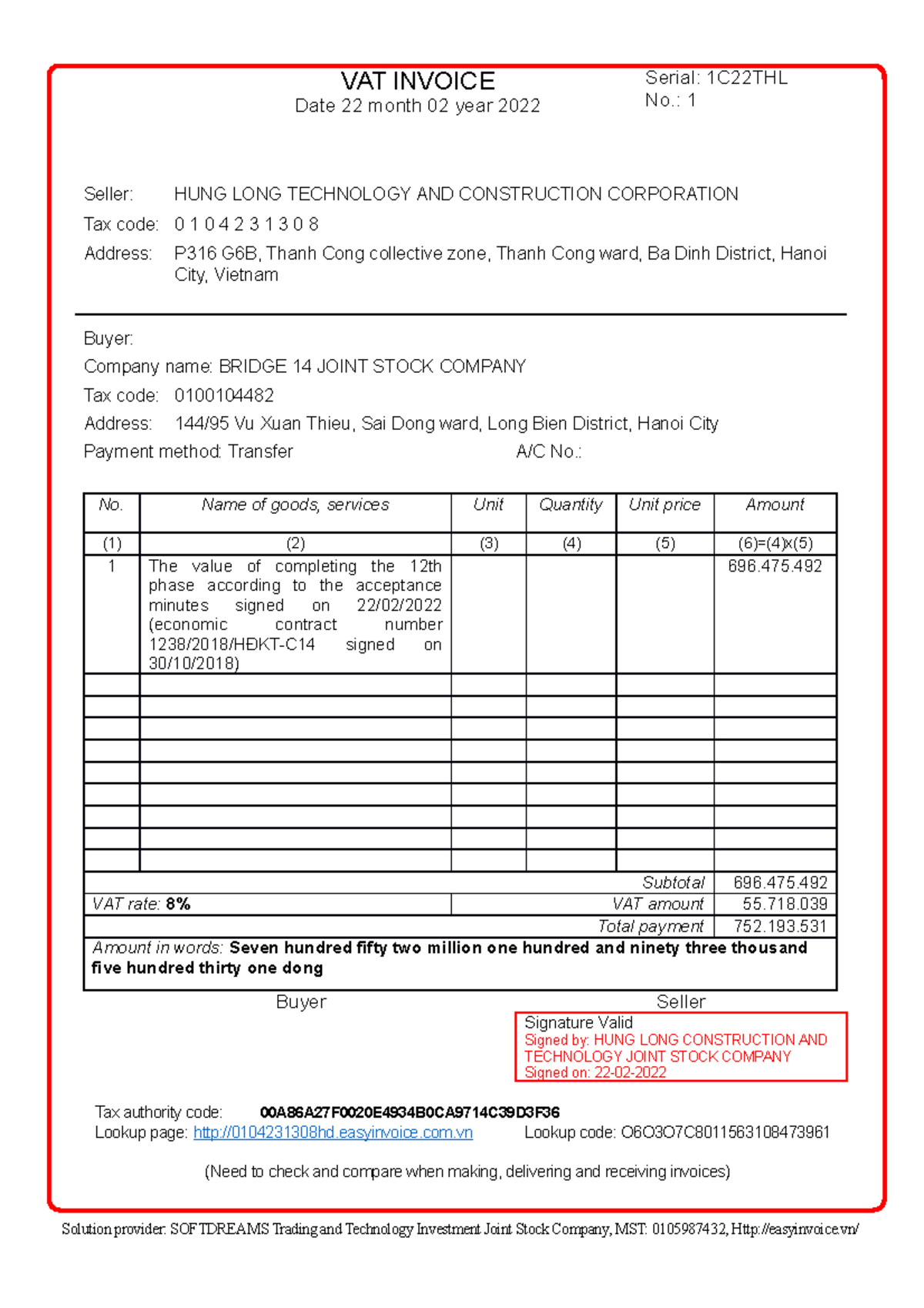 VAT Invoice VAT INVOICE Date 22 Month 02 Year 2022 Serial 1C22THL No   Thumb 1200 1698 