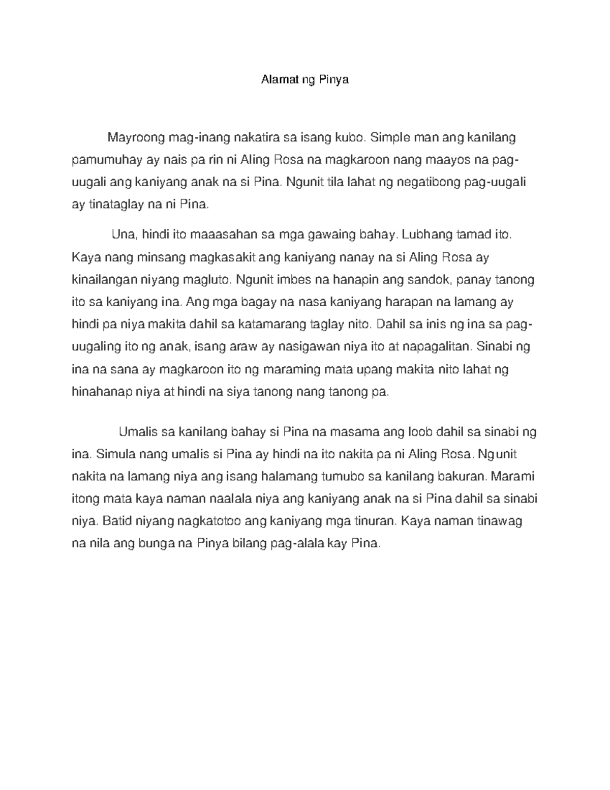 Alamat Ng Pinya