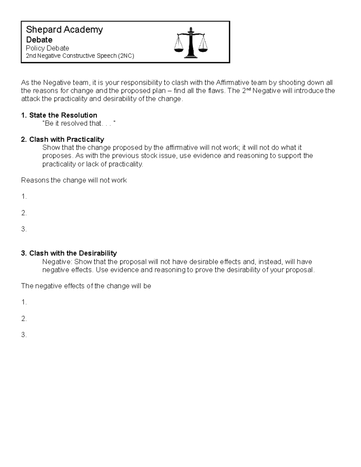 2nd negative constructive worksheet - Shepard Academy Debate Policy ...