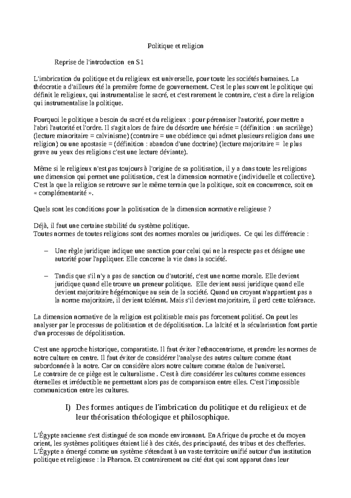 Politique et religion - Politique et religion Reprise de l'introduction ...