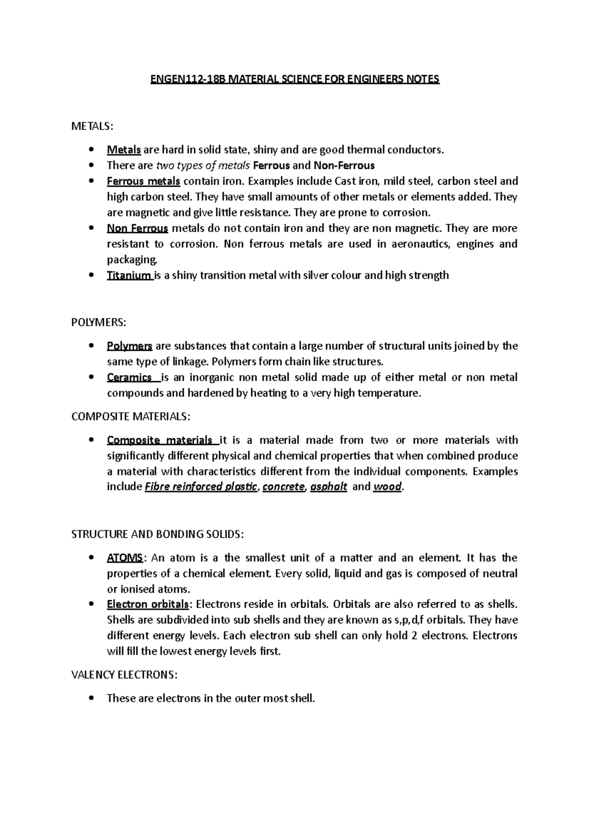 ENGEN112 notes - All, Entire Syllabus - ENGEN112-18B MATERIAL SCIENCE ...
