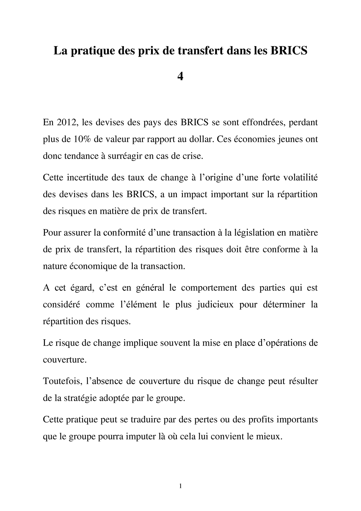 La Pratique Des Prix De Transfert Dans Les BRICS - 4 - 1 La Pratique ...