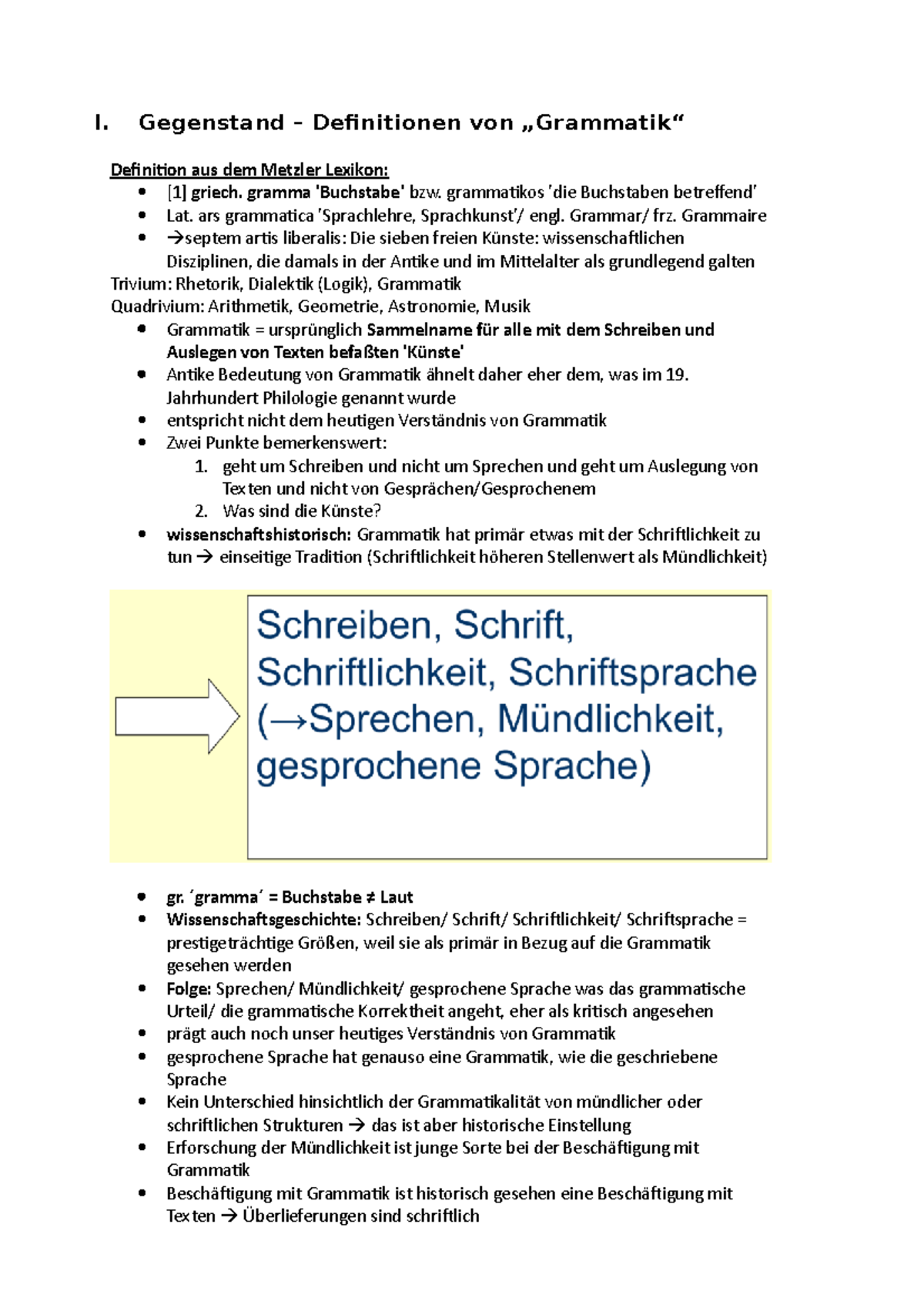 Gegenstand GR1 - Grammatik - I. Gegenstand – Definitionen von