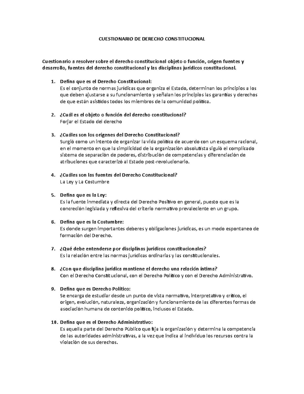 Cuestionario DE Derecho Constitucional TERCER SEMESTRE - CUESTIONARIO ...