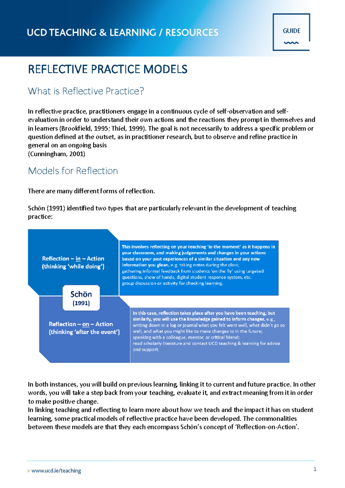 Reflective Practice Models - GUIDE REFLECTIVE PRACTICE MODELS What is ...