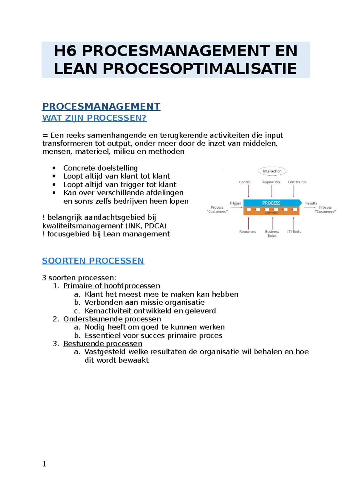 H6 Procesmanagement EN LEAN Procesoptimalisatie Samenvatting - H6 ...