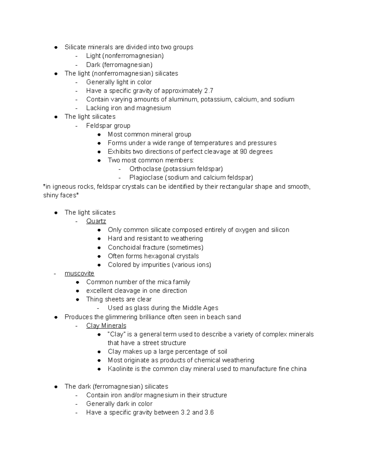 Chapter 3 Lecture Matter AND Minerals - Silicate minerals are divided ...