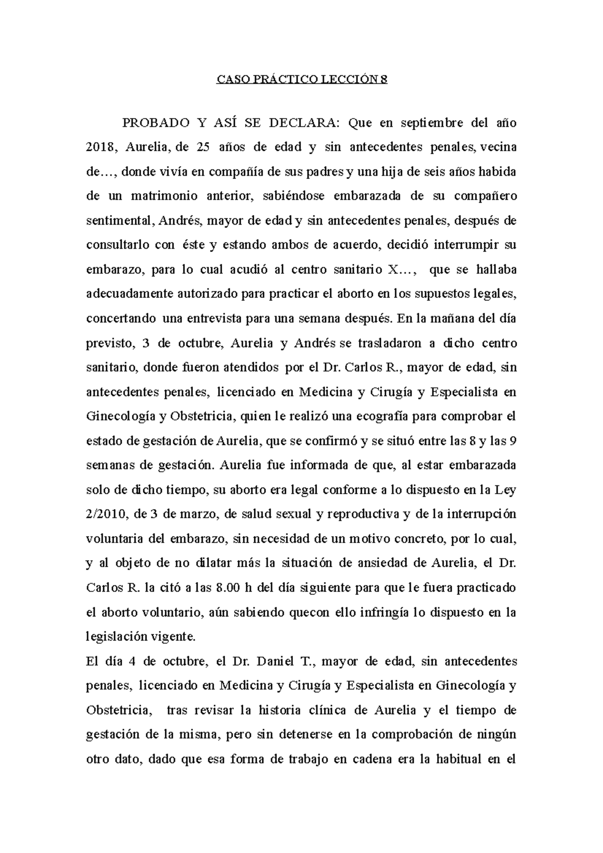 Casos Prácticos Derecho Penal Ii Lección 8 Caso PrÁctico LecciÓn 8