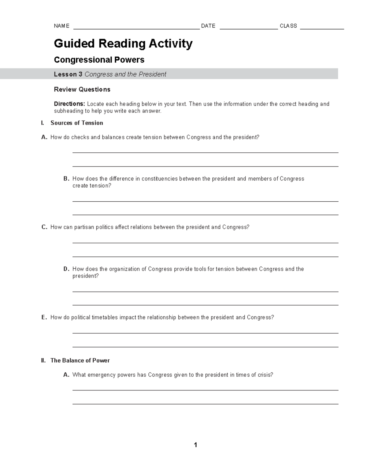 6.3 GRA WOrksheet NAME DATE CLASS Guided Reading Activity