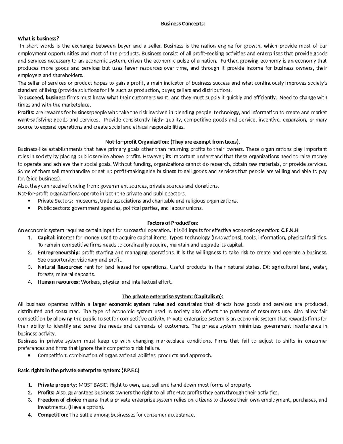 Business 1038 Important Notes Business Concepts What is business? In