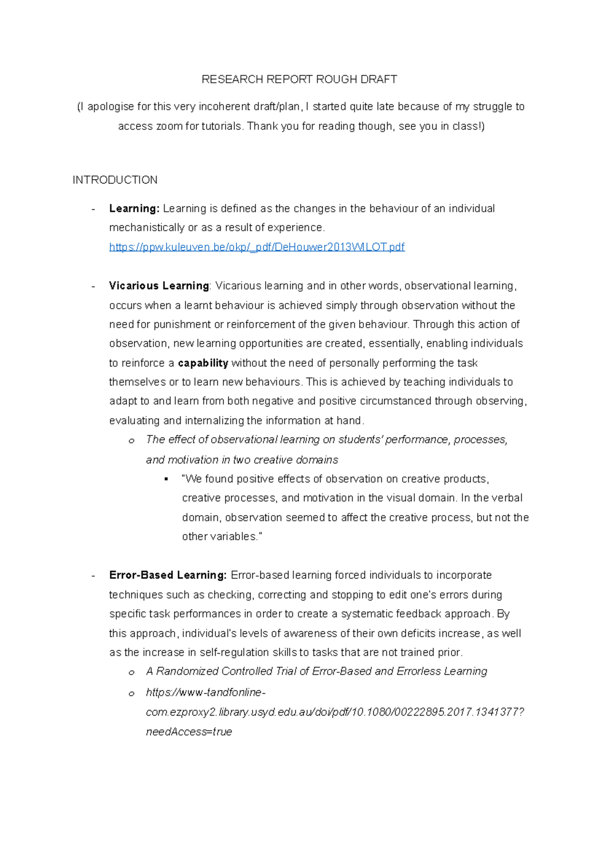 Research Report Rough Draft - RESEARCH REPORT ROUGH DRAFT (I apologise ...