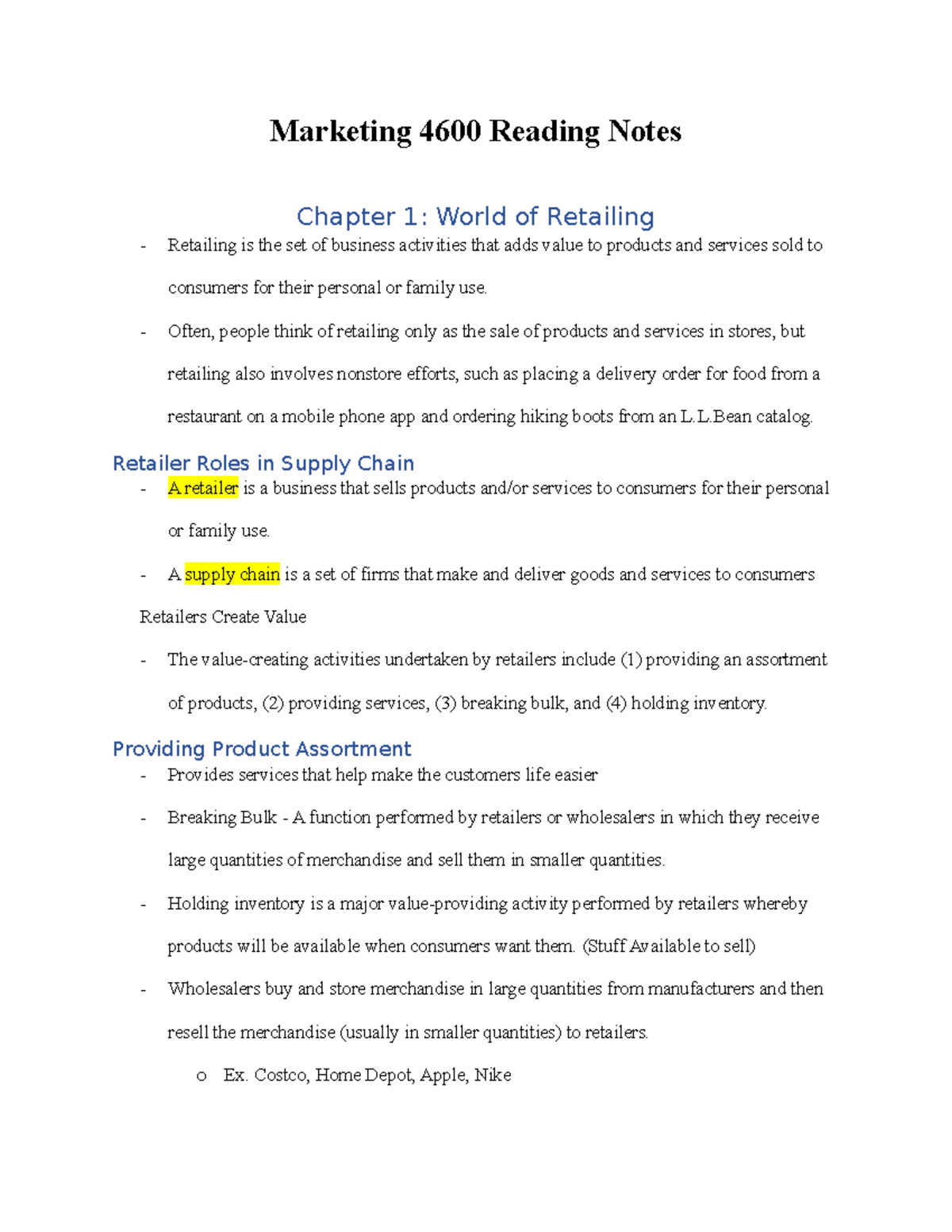 Marketing 4600 Notes - Marketing 4600 Reading Notes Chapter 1: World of ...