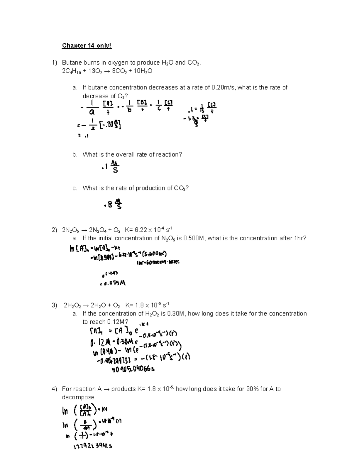 Exam 3 Chem Practice - Chem - Chapter 14 Only! 1) Butane Burns In ...