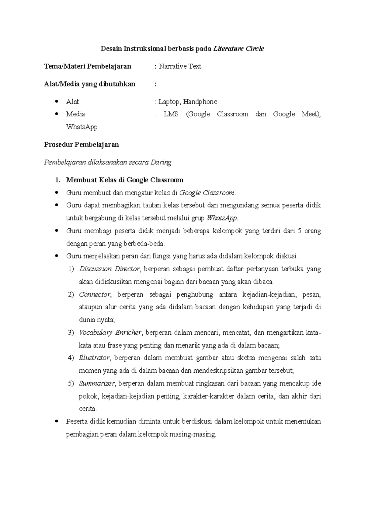 Literature Circle (Desain Instruksional) Desain Instruksional