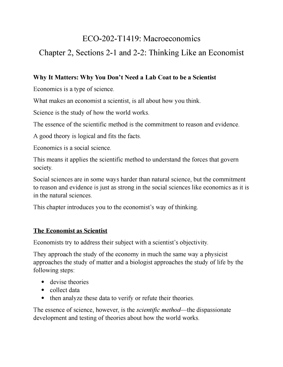 ECO202 Chapter 2, Sections 21 and 22 Thinking Like an Economist